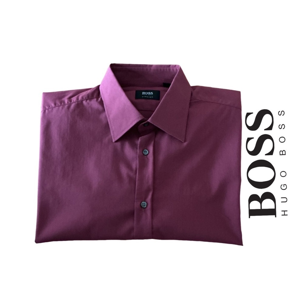 Hugo Boss Stretch Dress Shirt/Pointed Collar in Cabernet (deep burgundy) 16.5/42